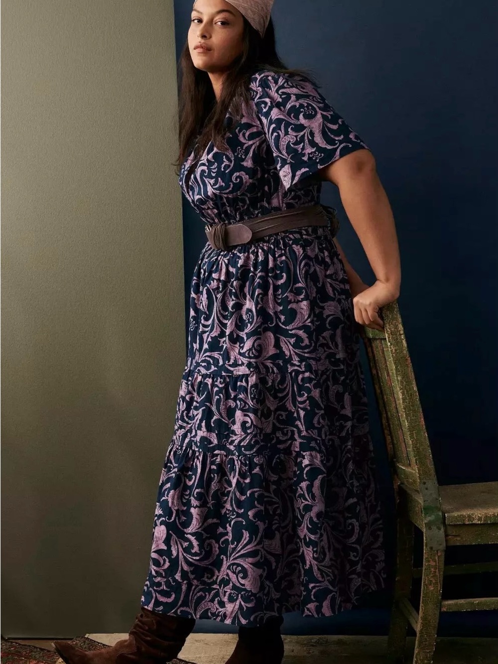 Anthropologie Somerset - Dusty Pink and Navy - 3X